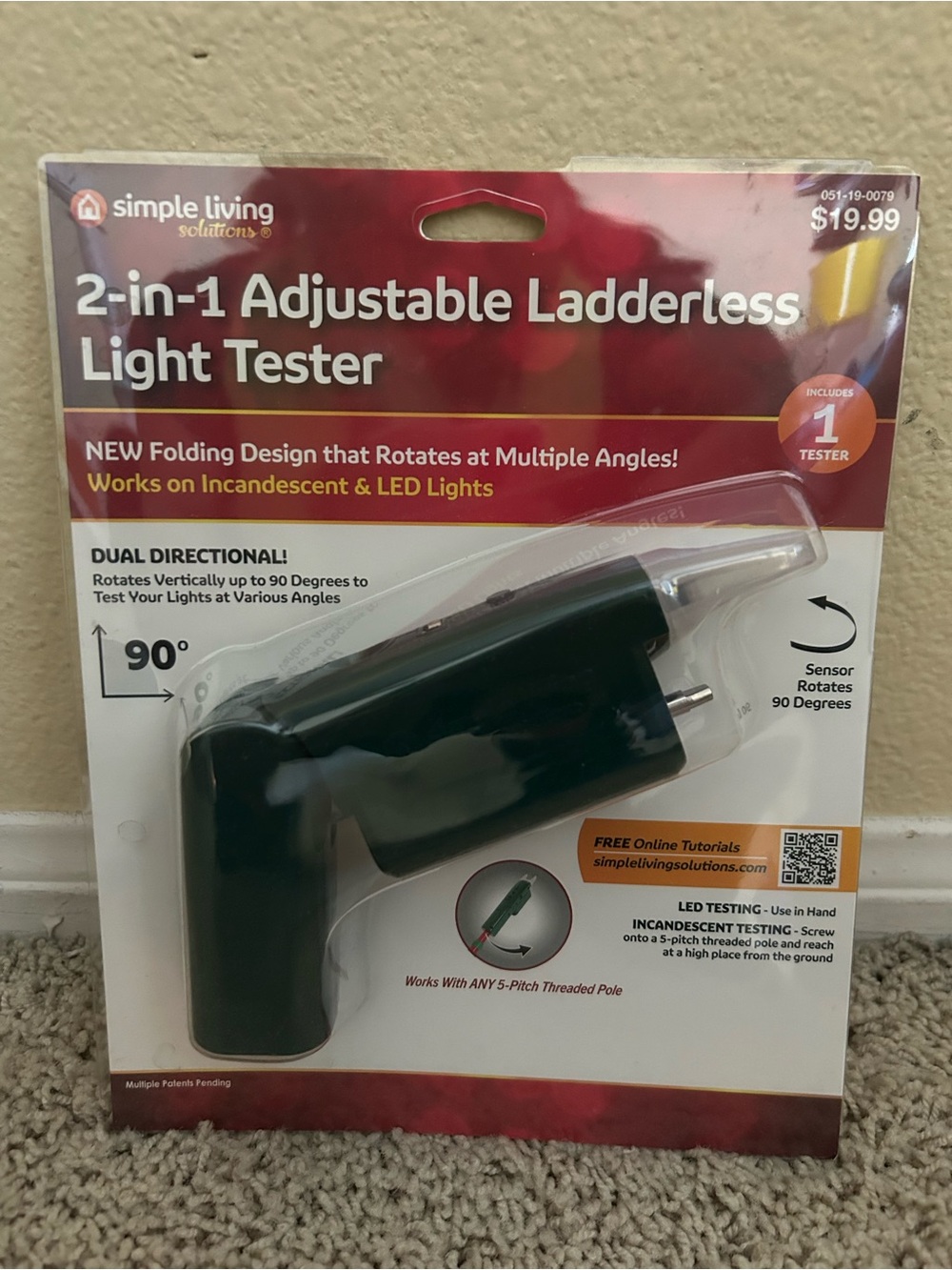 NEW Simple Living Solutions 2-In-1 Adjustable Ladderless Christmas Light Tester
